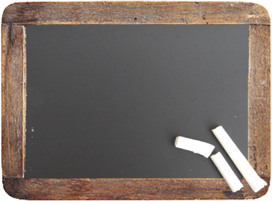 A chalkboard with a wooden frame with some chalk laying on it